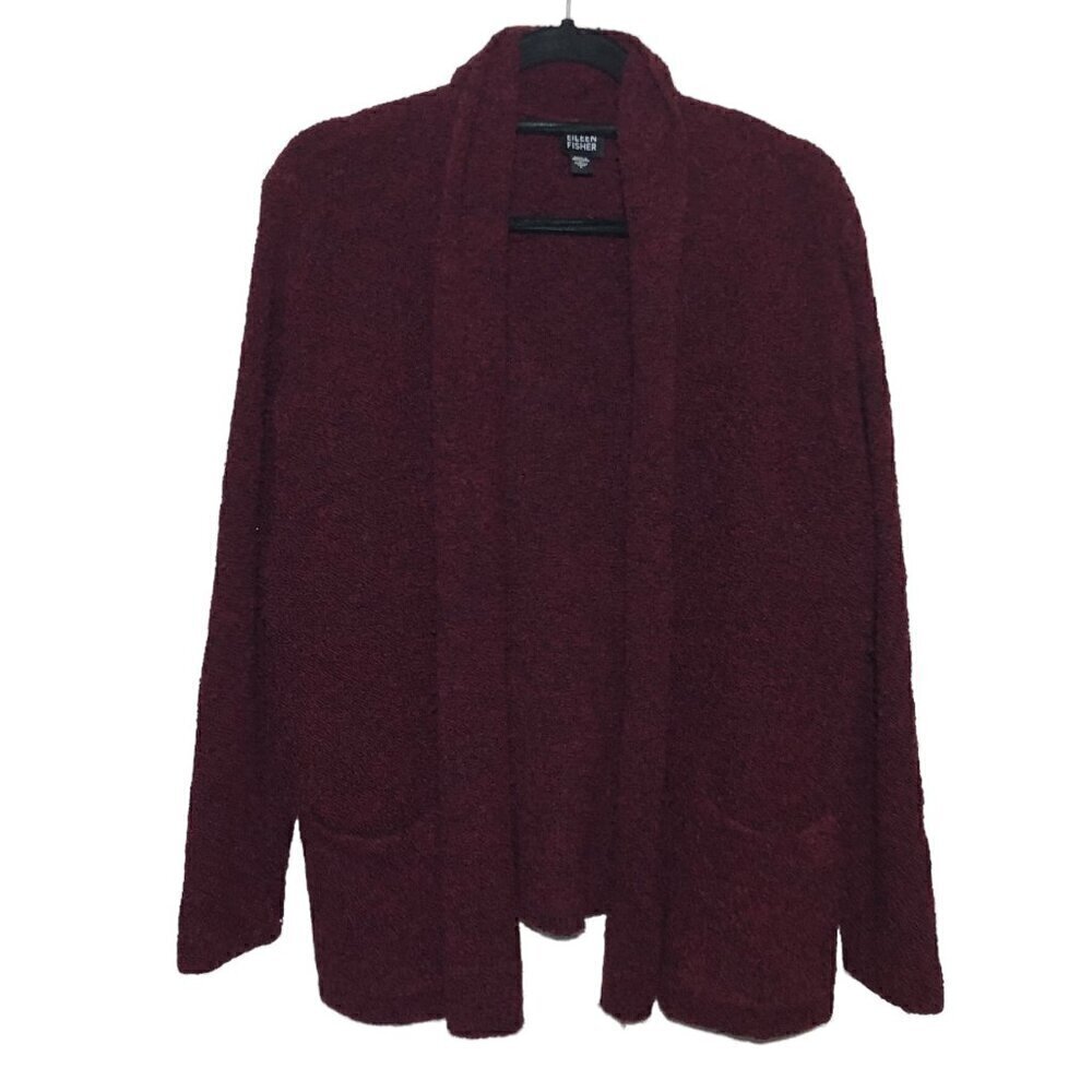 Eileen Fisher Wool Blend Open Front Pocket Cardigan Sweater